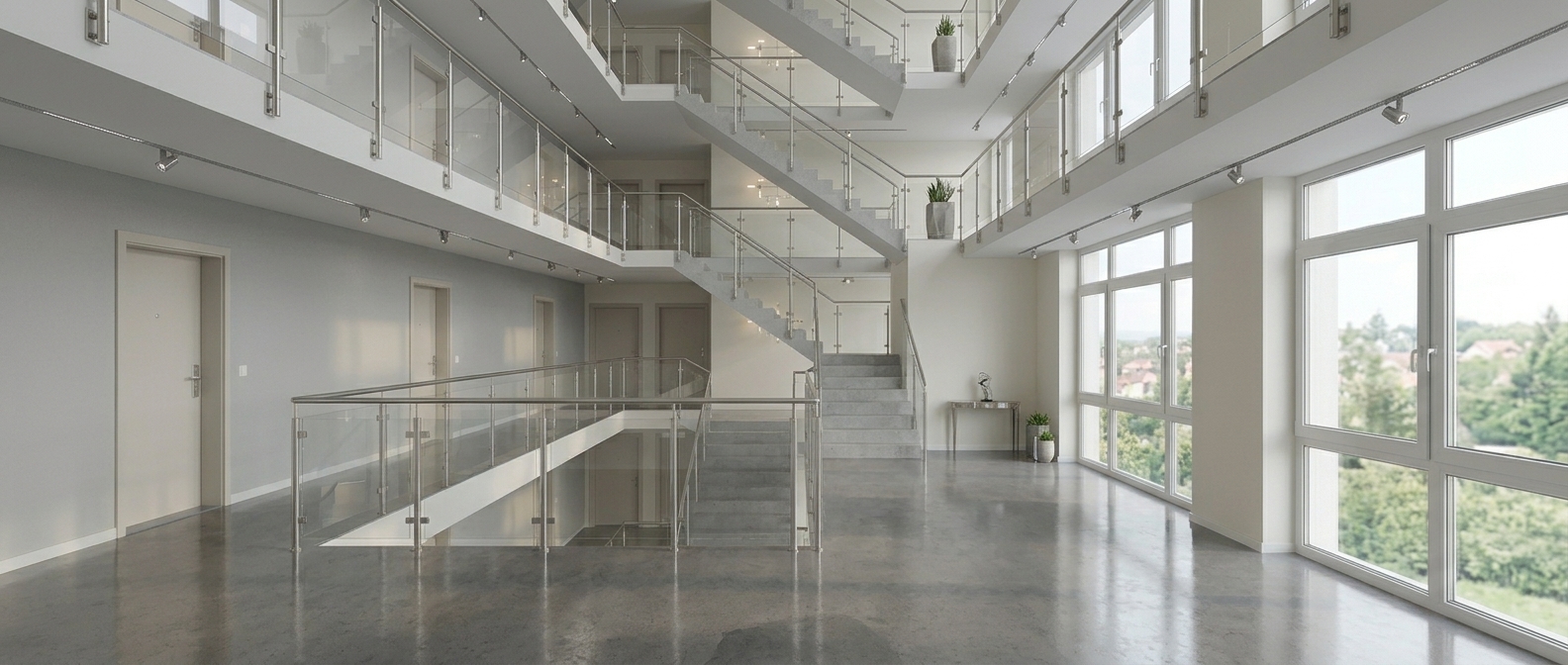 Gepflegtes Treppenhaus mit Wendeltreppe